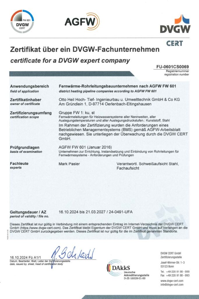 Zertifikat AGFW DVGW-Fachunternehmen